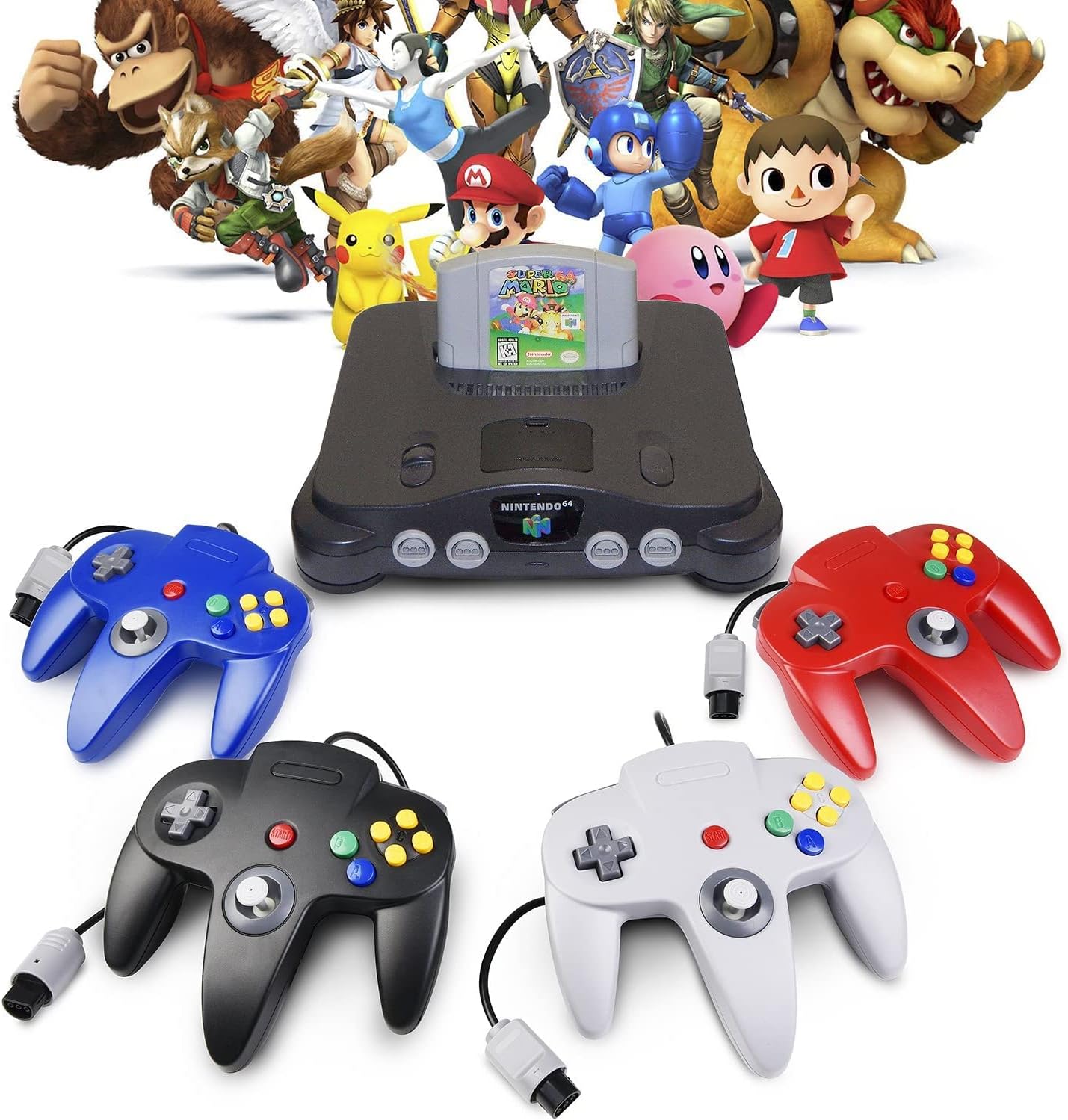 miadore 4 Pack Classic N64 Controller, Wired Classic N64 Gamepad with Upgraded Joystick(Non PC USB Version) (Black/Gray/Red/Blue)