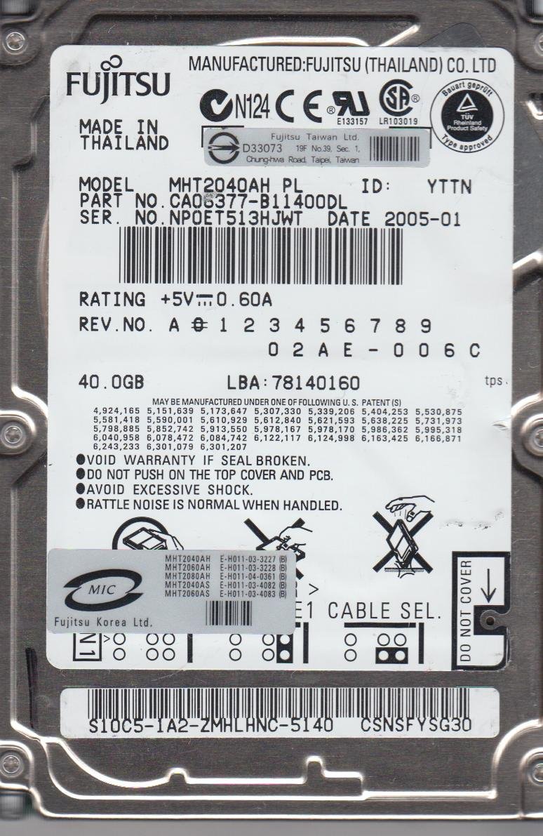 Amazon.com: MHT2040AH-PL FUJITSU 40GB 2.5INCH IDE HARD DRIVE P/N
