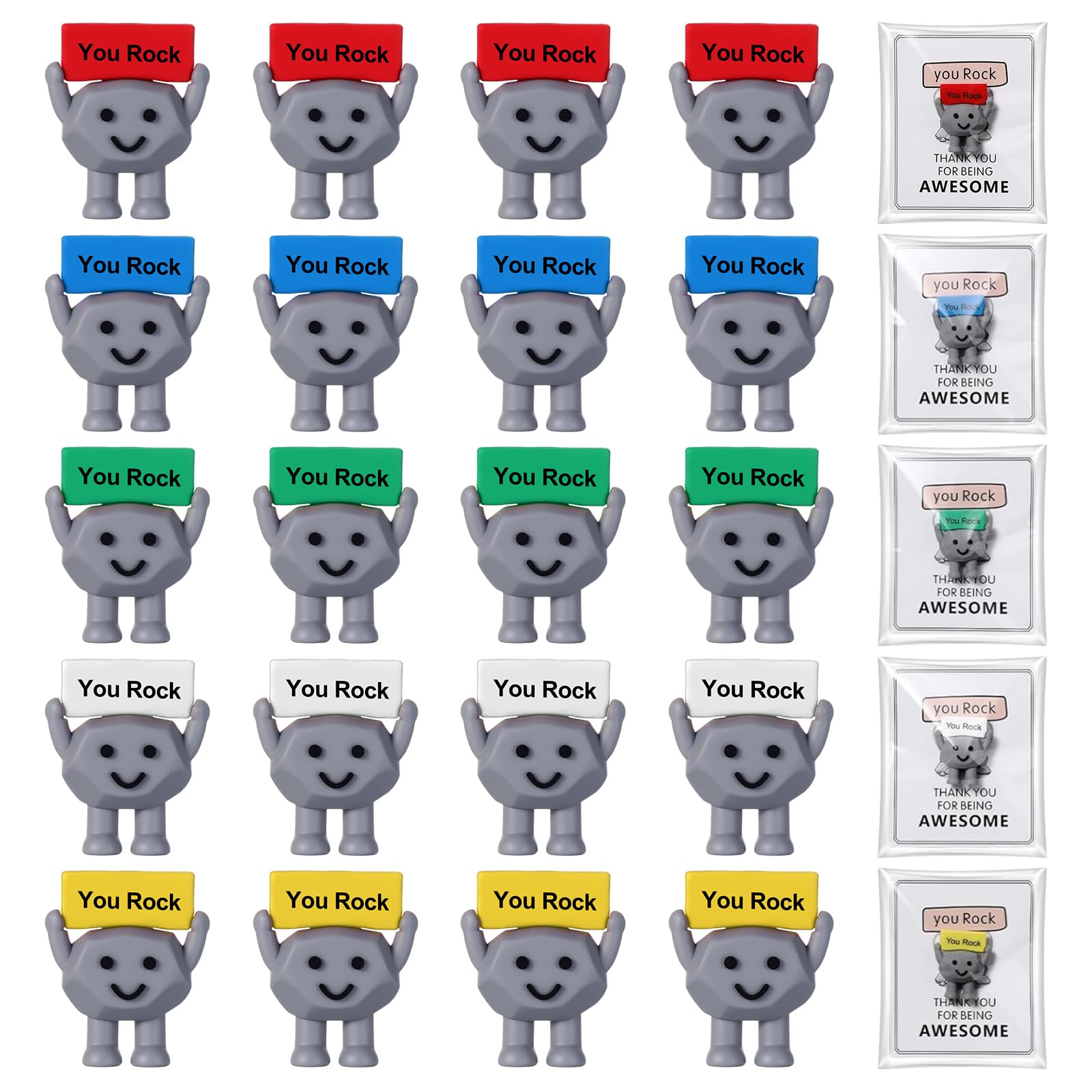 20 Pcs You Rock Mini Positive Figures, Tiny Positive Stone Figurines Decor Miniature, Multi-Purpose Encouragement Statue, Include 20 Card Bag, Positive Affirmation Gift for Colleague Staff Teacher