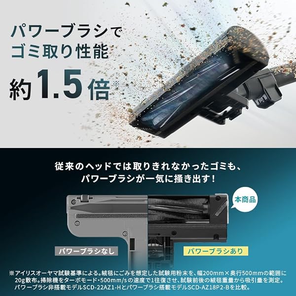 【壁際のゴミも取り逃さない】アイリスオーヤマ コードレス掃除機 軽量1.3kg サイクロン式 パワーブラシ SCD-AZ18P2-B【Amazon.co.jp限定】 - 5
