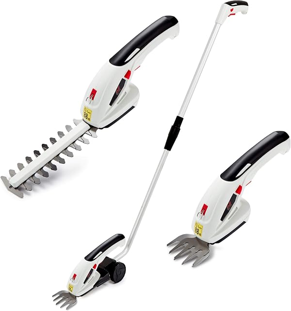 NETTA 7.2V Cordless 2 in 1 Lithium-Ion Grass and Hedge Trimmer, Edging and Shrub Shear, 2 Interchangeable Blades, 2-Way Switch and Safety Key - With Telescopic Pole Handle