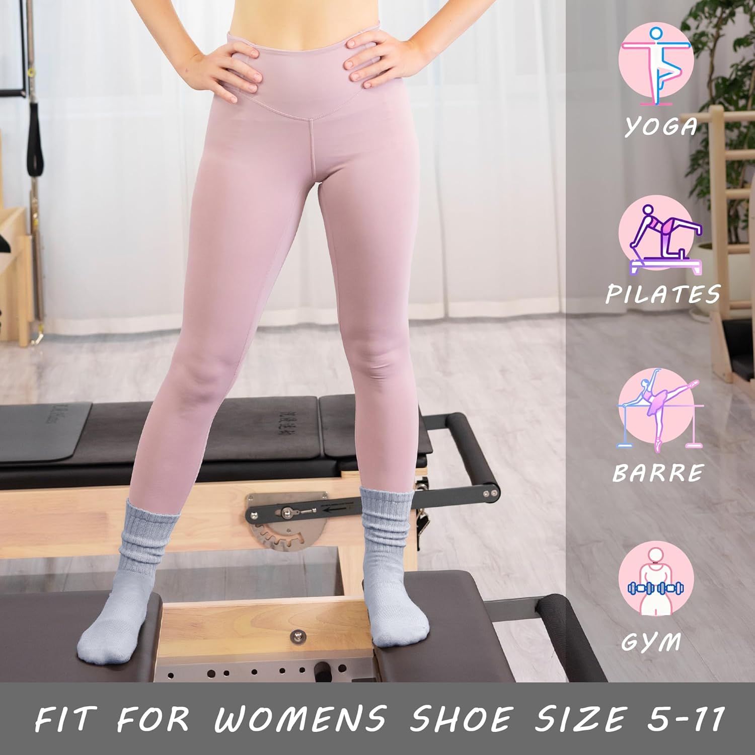 Women’s Pilates Socks with Grips – 3 Pairs Scrunch Crew Non-Slip Yoga Barre Workout Hospital Slipper Slouch Socks - Image 6