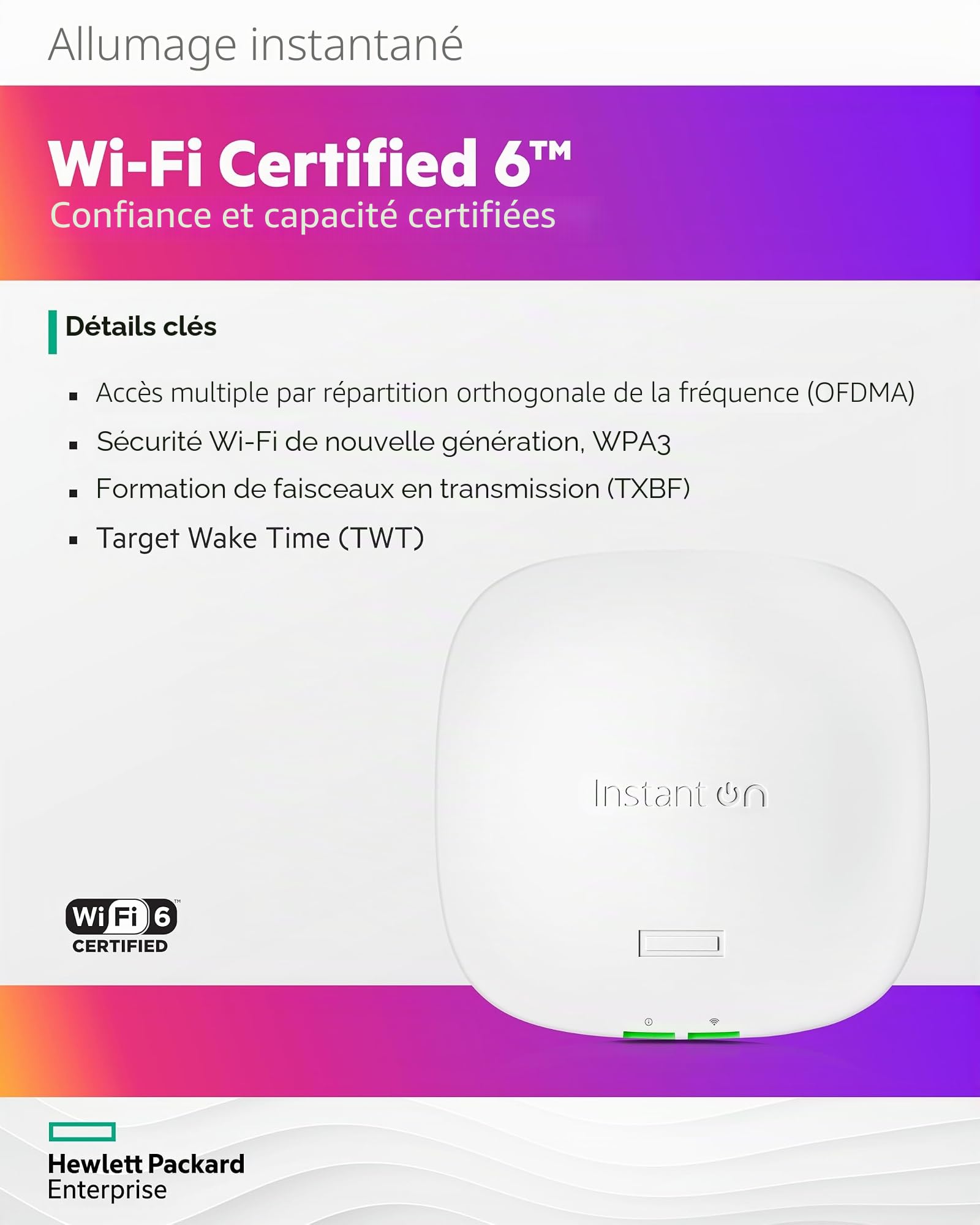 Hpe Instant On Ap21 1200 Mbit/s Bianco Supporto Power Over Ethernet [poe] (nw Ion Ap21 [rw] WI-Fi 6 Ap - )