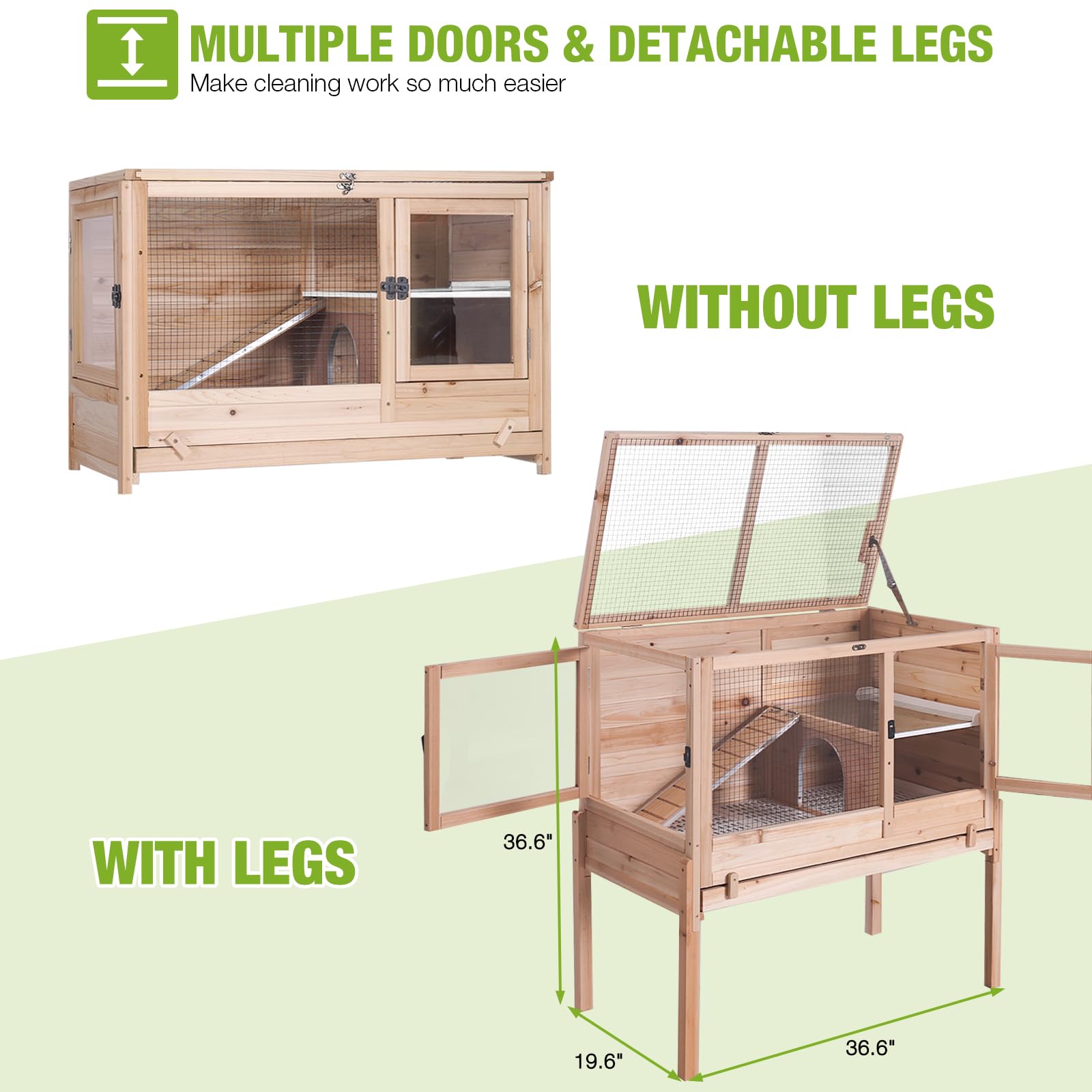 GUTINNEEN Guinea Pig Cages with Anti Chewing Sturdy Plastic Floor and Cool Zinc Plate, Indoor Rabbit Hutch with Hideout and PVC Platform, Elevated Legs Hamster Cage 36.6" L (Nature)