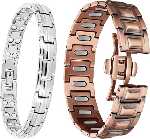 Feraco Pulsera de terapia magnética de cobre para hombres con 5 imanes de fuerza, 99.99% de cobre puro con 5000 imanes Gauss