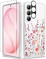 Vista 56 de GVIEWIN Funda protectora para Samsung Galaxy S25, transparente floral, delgada, a prueba de golpes, para mujer, no se pone amarilla, con protector
