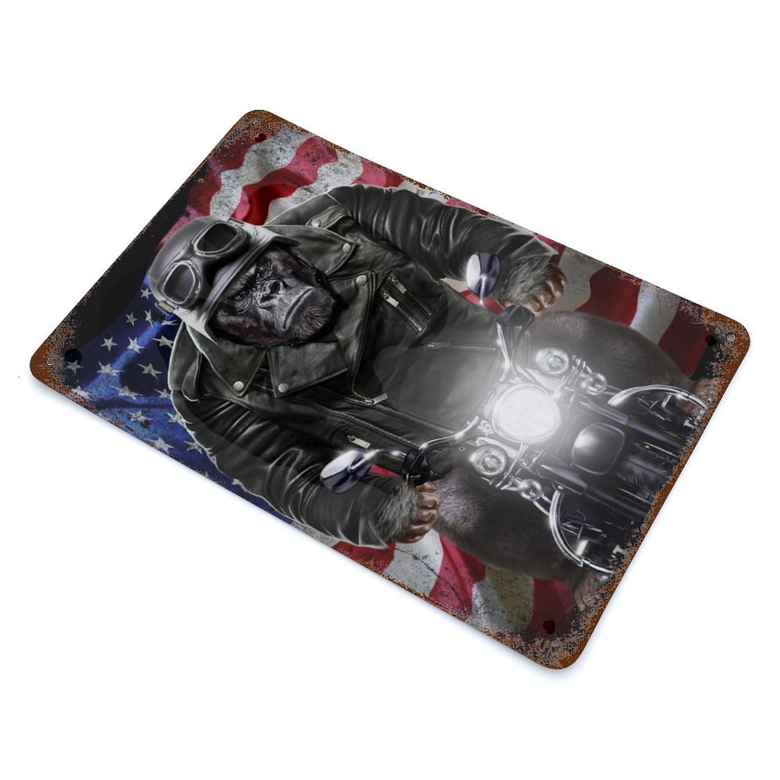 Garage Style Gorilla Riding Motorcycle Vintage Rust Metal Sign 11.8"x7.9", Retro Wall Decor for Bar And Workshop