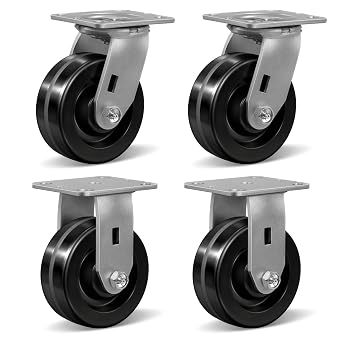 5"x2" Heavy Duty Casters,Industrial Casters- Set of 4 with Strong Capacity 4000 LB, High Temperature Resistance -50F to +250F. Use for Dollies, Workbench 5 inch, 2 Swivel &2 Rigid