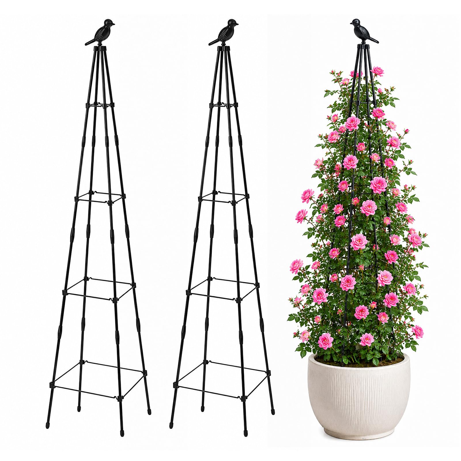 EVERGOODS 2pcs Garden Trellis for Climbing Plants, 170cm Garden Tower Obelisk Supports, Pyramid Metal Plant Support Frame, Rustproof Climbing Plant Trellis for Roses, Clematis, Sweet Pea (2PCS)