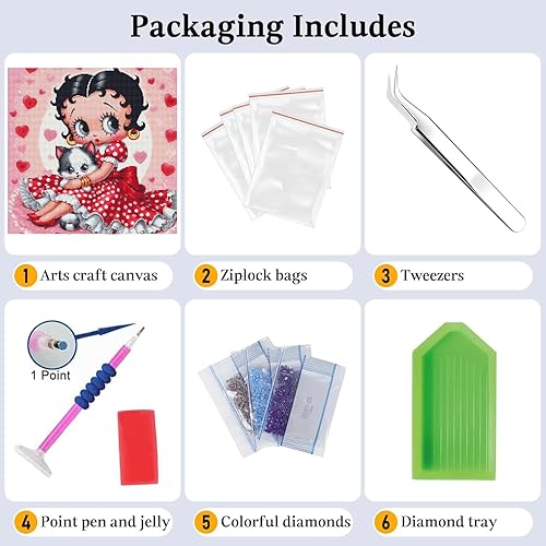 Miniatura 5 de JAKI Kits de arte de diamantes para adultos, dibujos animados, pinturas artísticas de diamantes para principiantes, kits de arte de gemas de taladro