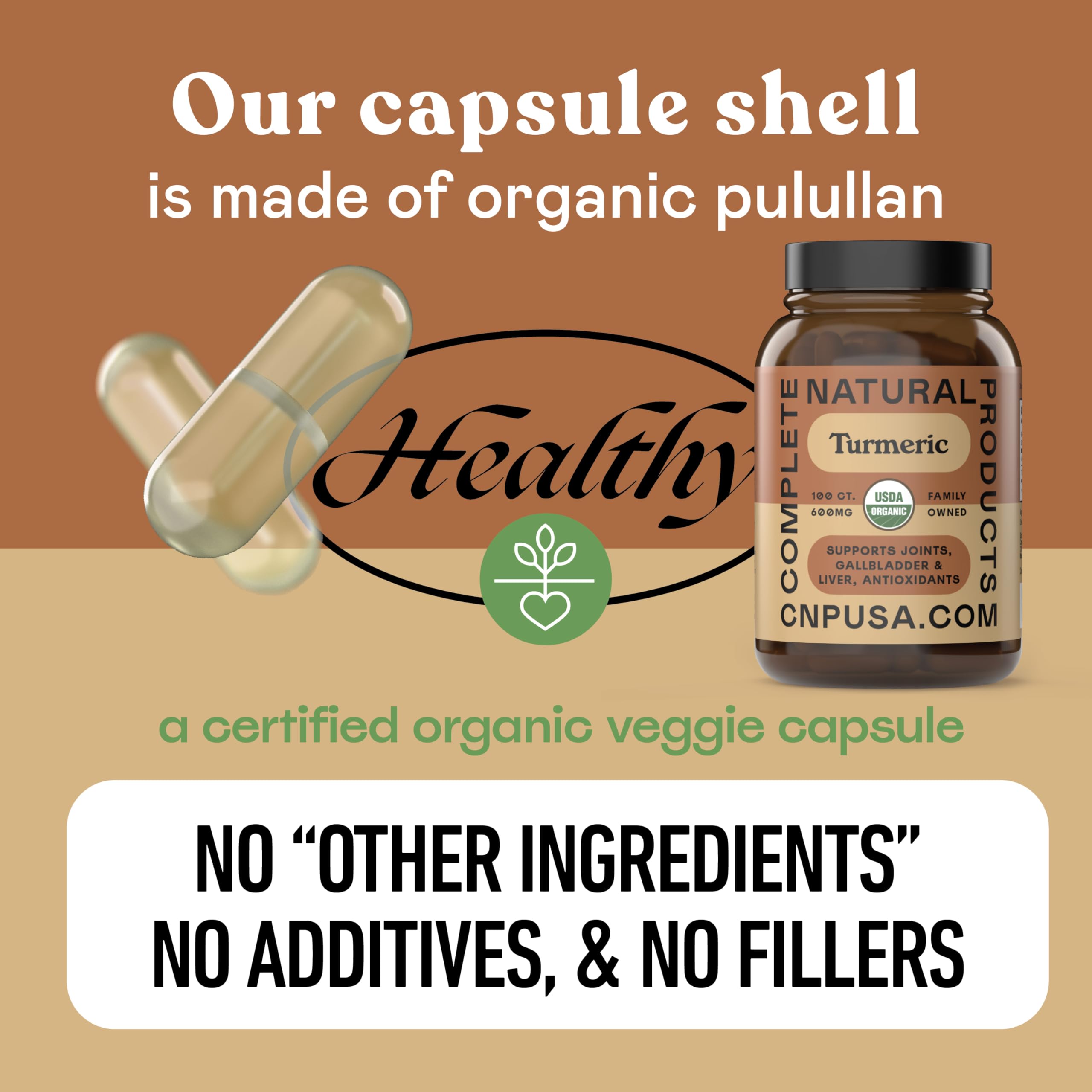 Organic Turmeric Capsules - Raw & Pure Curcumin Root Powder Supplement, 100 Capsules 600mg, Gallbladder, Liver, and Support