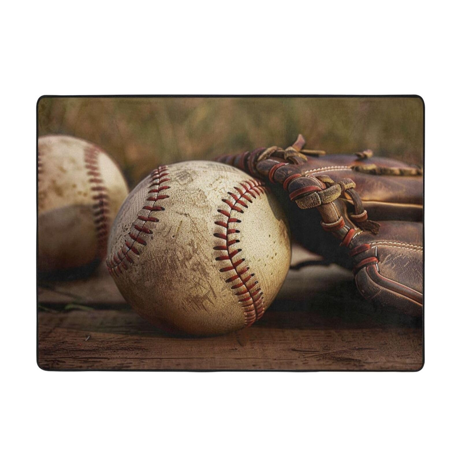 Tapis imprimé baseball rétro 203 x 147 cm pour grand salon et salle à manger