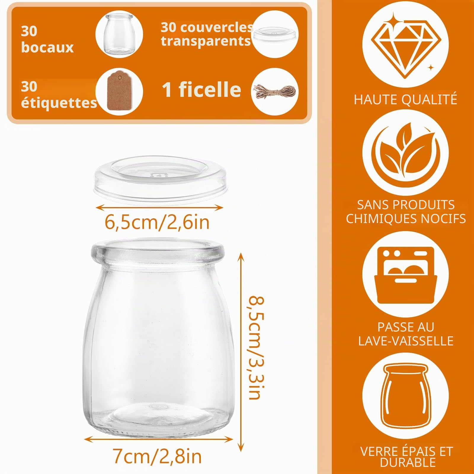 JMIATRY Lot de 30 Pot Yaourt En Verre Avec Couvercle 200 ml, Pot De Yaourt En Verre Avec Couvercle Pour Pudding, Desserts, Yaourt Maison