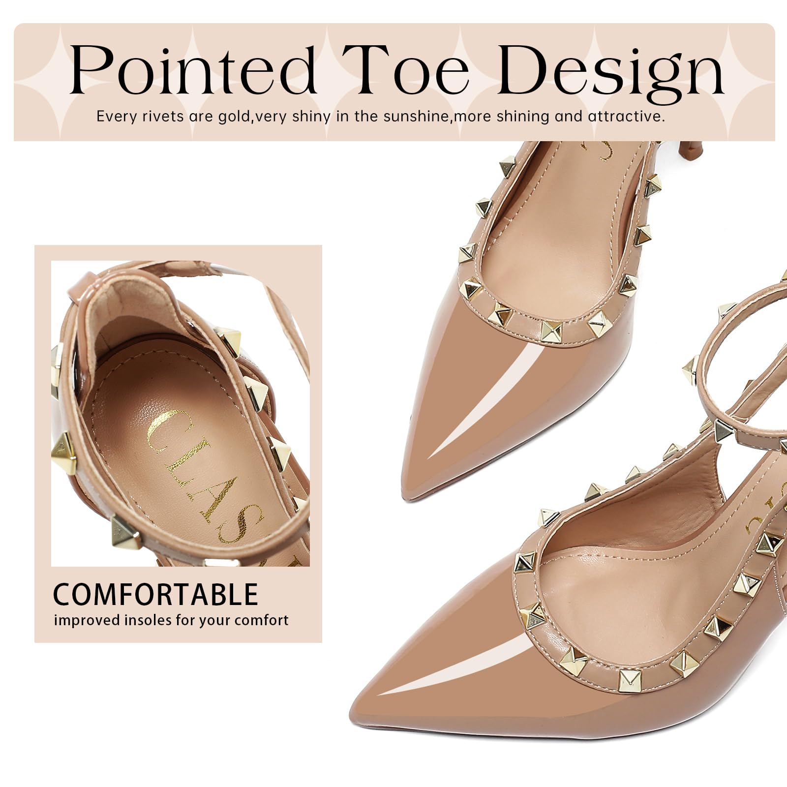 Womens Closed Toe Pointed Toe Pumps Heels, Buckle Ankle Strappy Dress Shoes for Women, Ladies Sexy Stiletto High Heeled Sandals