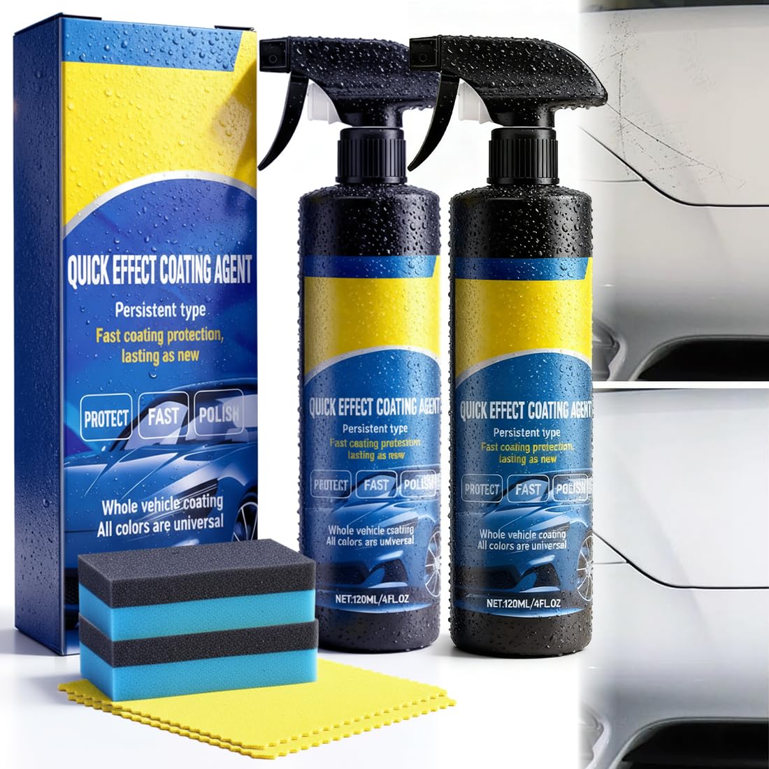 Quick Effect Coating Agent – 3 in 1 Hochschutz-Auto-Beschichtungsspray für Keramik-Glanz & Lackschutz, Entfernt Leichte Kratzer, Sofortigen Hochglanz, Schutz & wasserlose Wäsche (GET 2 Pack)