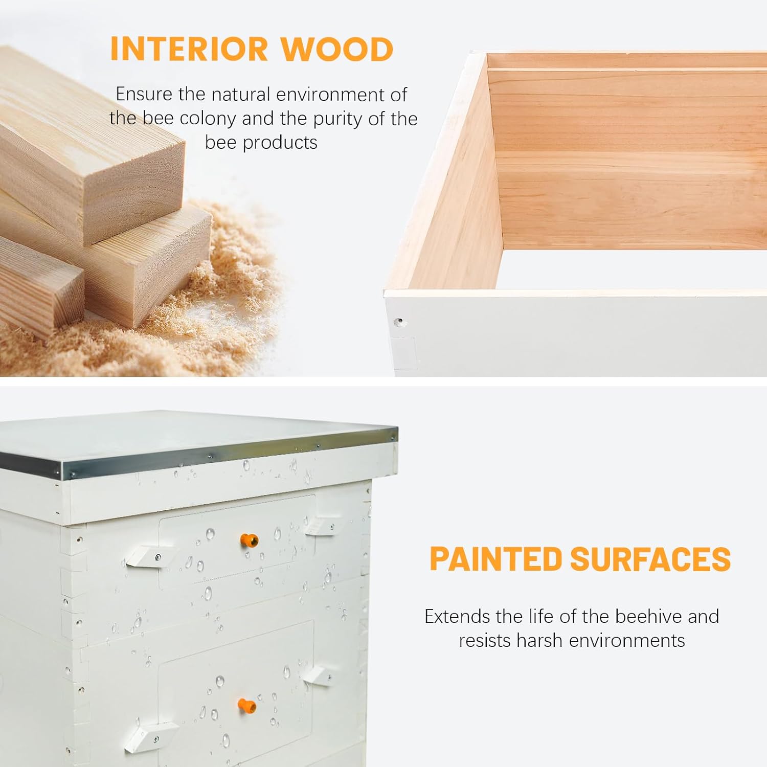 BeeTech 10 Frame Langstroth Beehive Deep Brood Box Painted Not Includes Wooden Frames & Waxed Foundations (Unassembled)