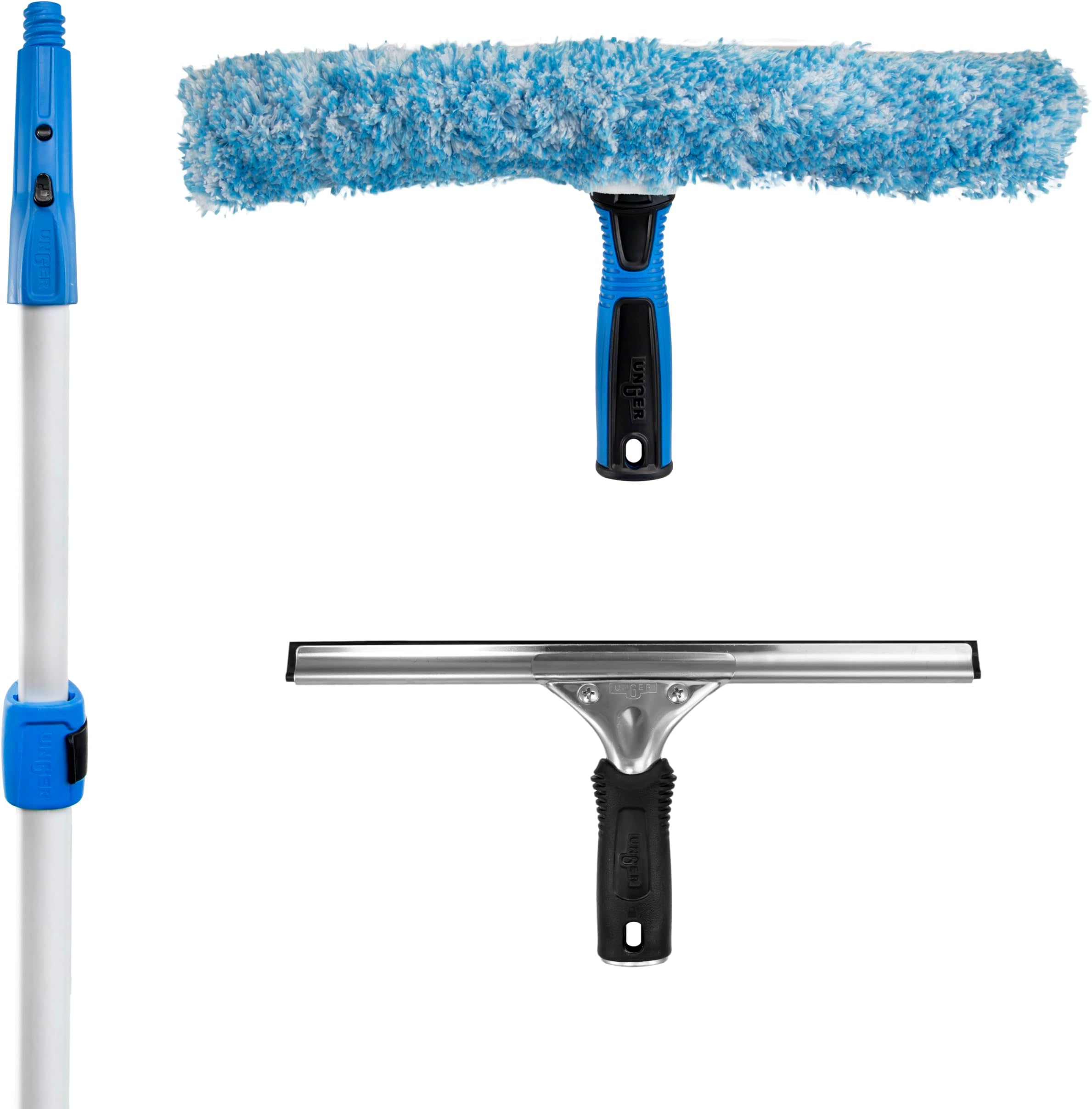 Unger Professional Total Pro Kit; Window Cleaning All-In One Washing Squeegee, Washer, Telescopic Pole; Streak-Free Results