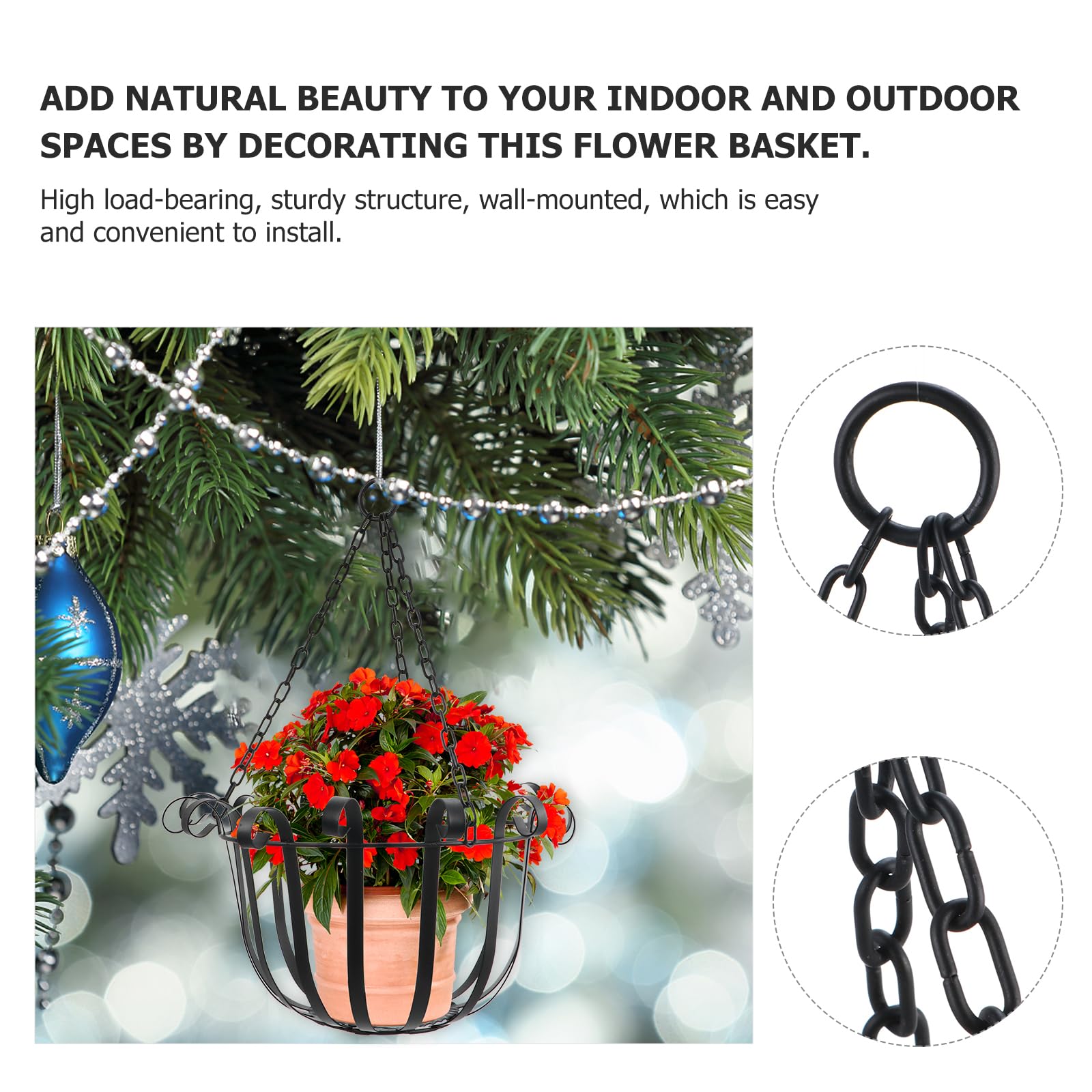 DOITOOL Blumenampel Hängeampel Metall Eisen Kunst Hängen Körbe für Anlage Metall Hängenden Pflanzer Hängen Blumentopf für Balkon Veranda Terrasse Schwarz Pflanzenampel