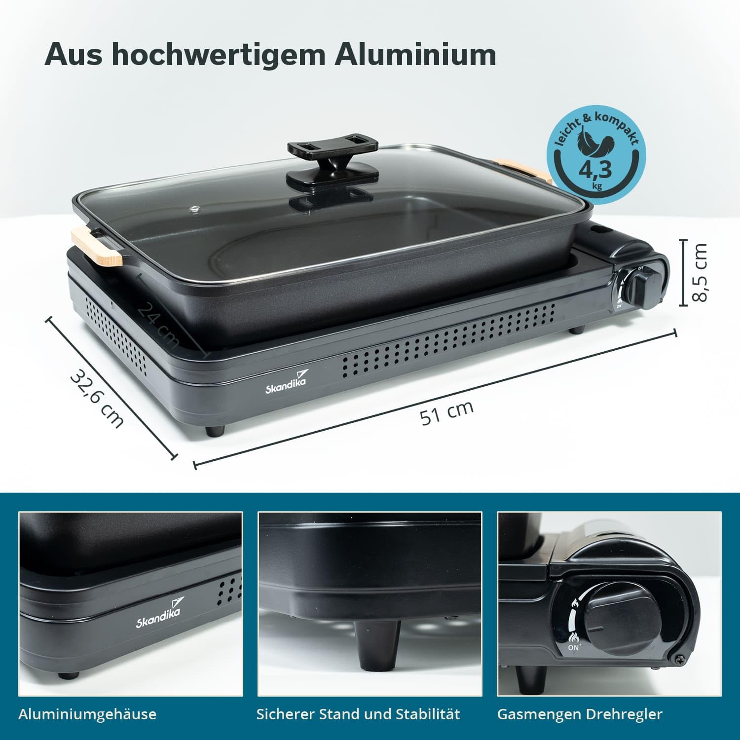 Skandika Gaskocher Brann | 1-flammig / 2-flammig | robuster Campingkocher für Gaskartuschen MSF-1A 227 g, Edelstahl, stufenlos regulierbar, Piezo-Anzünder, Kunststoff-Koffer
