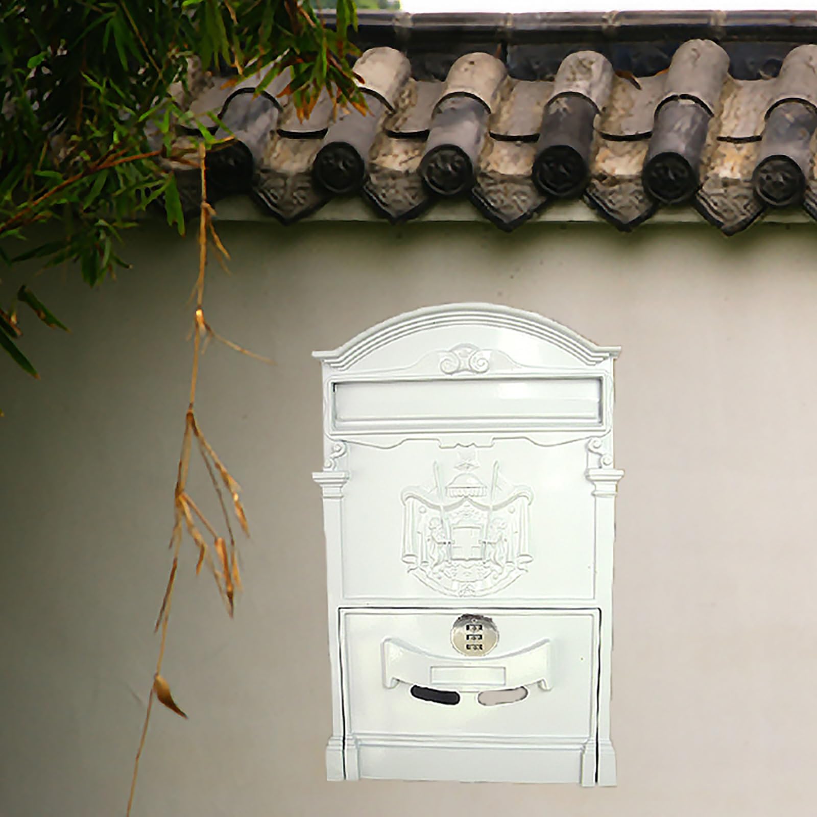 Email address, Creative Aluminum Password Lock Mailbox, Retro European Style, Suitable for A Variety of Scenarios(White)