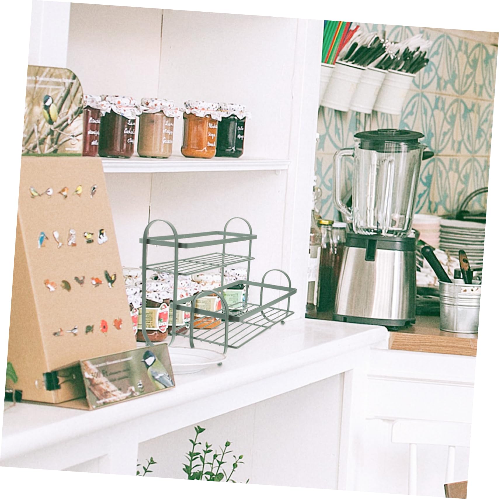 Cabilock Porta Spezie in Ferro Mensola Multifunzione per Spezie per Mobile da Cucina Organizer per Condimenti Mensola per Bottiglie di Spezie A 2 Livelli