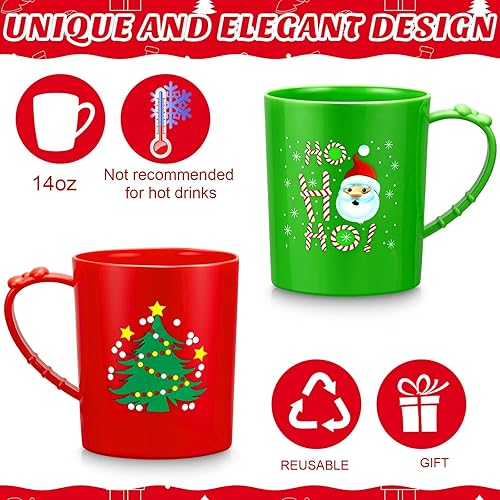 Miniatura 3 de Suclain Juego de 24 tazas de plástico de Navidad de 15 onzas, tazas de café de plástico con asa, taza de Papá Noel para niños, tazas de muñeco de