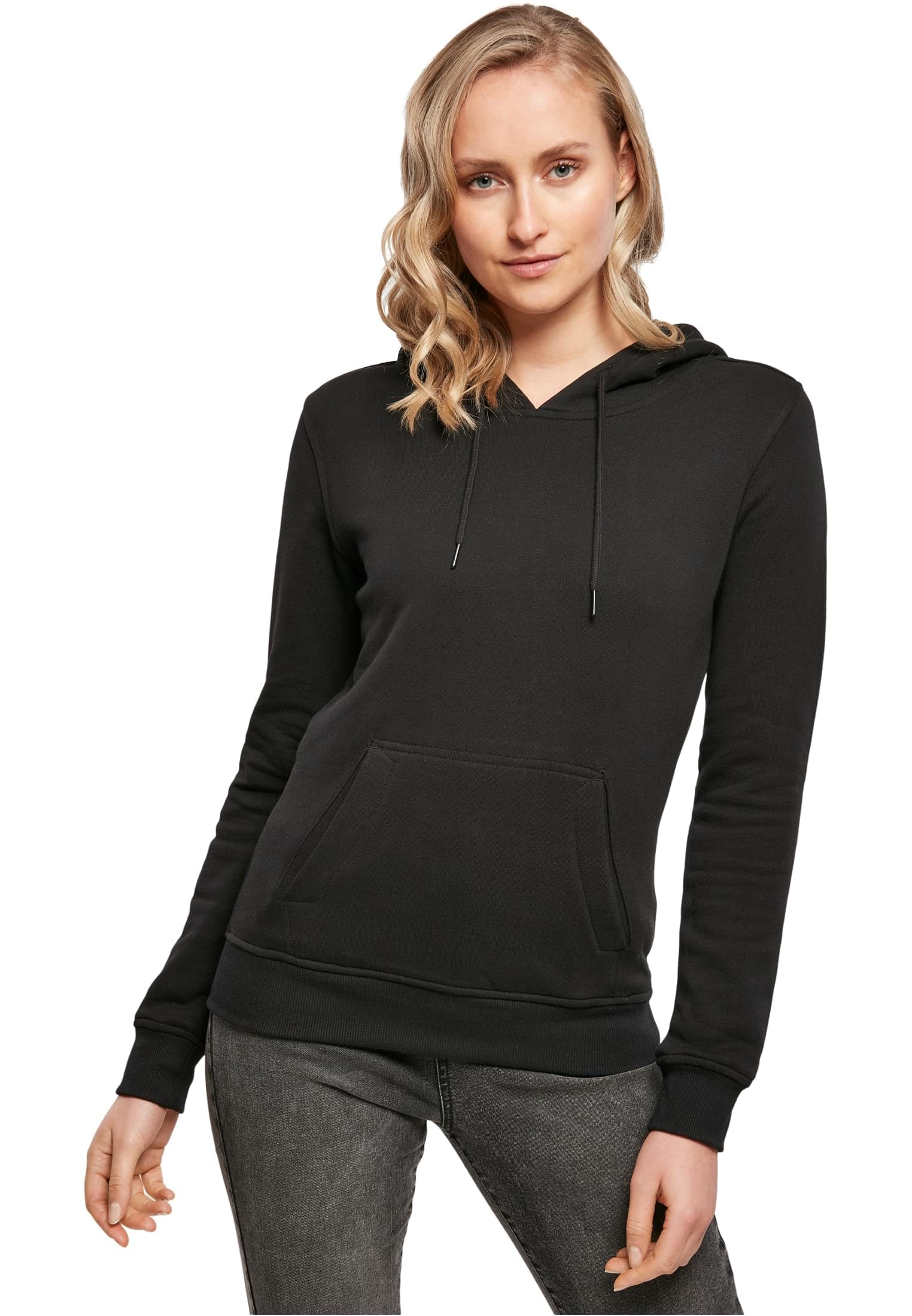 Build your Brand Women's Organic Hoody Hooded Sweatshirt, Black, XS