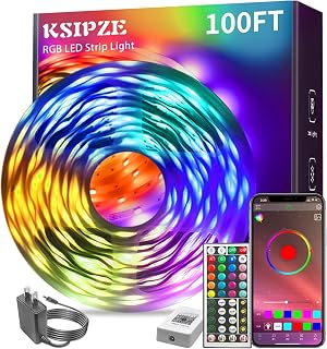 KSIPZE 100ft RGB LED Strip Lights Music Sync App Remote Control Bedroom Decor