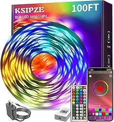 KSIPZE 100ft Led Strip Lights RGB Music Sync Color Changing Bluetooth Led Lights with Smart App Control Remote Led Lights for Bedroom Room Lighting Flexible Home Décor