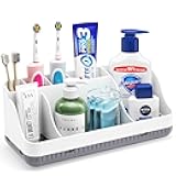 Bathroom Counter Organizer and Storage, 7 Slots Detachable Toothbrush Holders for Bathrooms, Anti-Slip Electric Toothbrush and Toothpaste Holder Countertop Vanity Organizer Accessories for Adults Kids