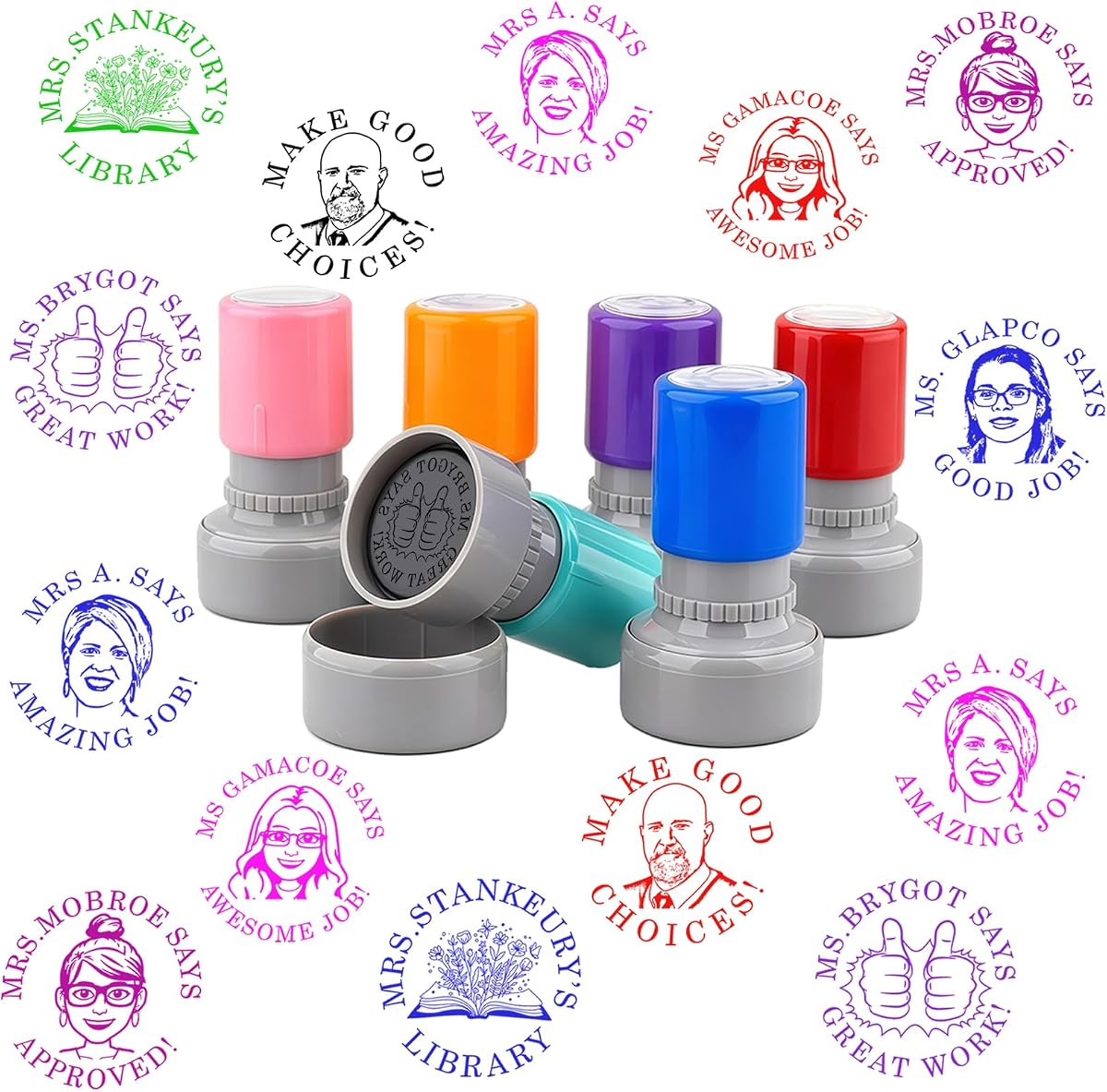 STAMTECH Custom Teacher Stamp for Classroom - Personalized Teacher's Face with Self Inking Stamp,Best Gift for Teacher to Encourage Contests, Homework and Aducation