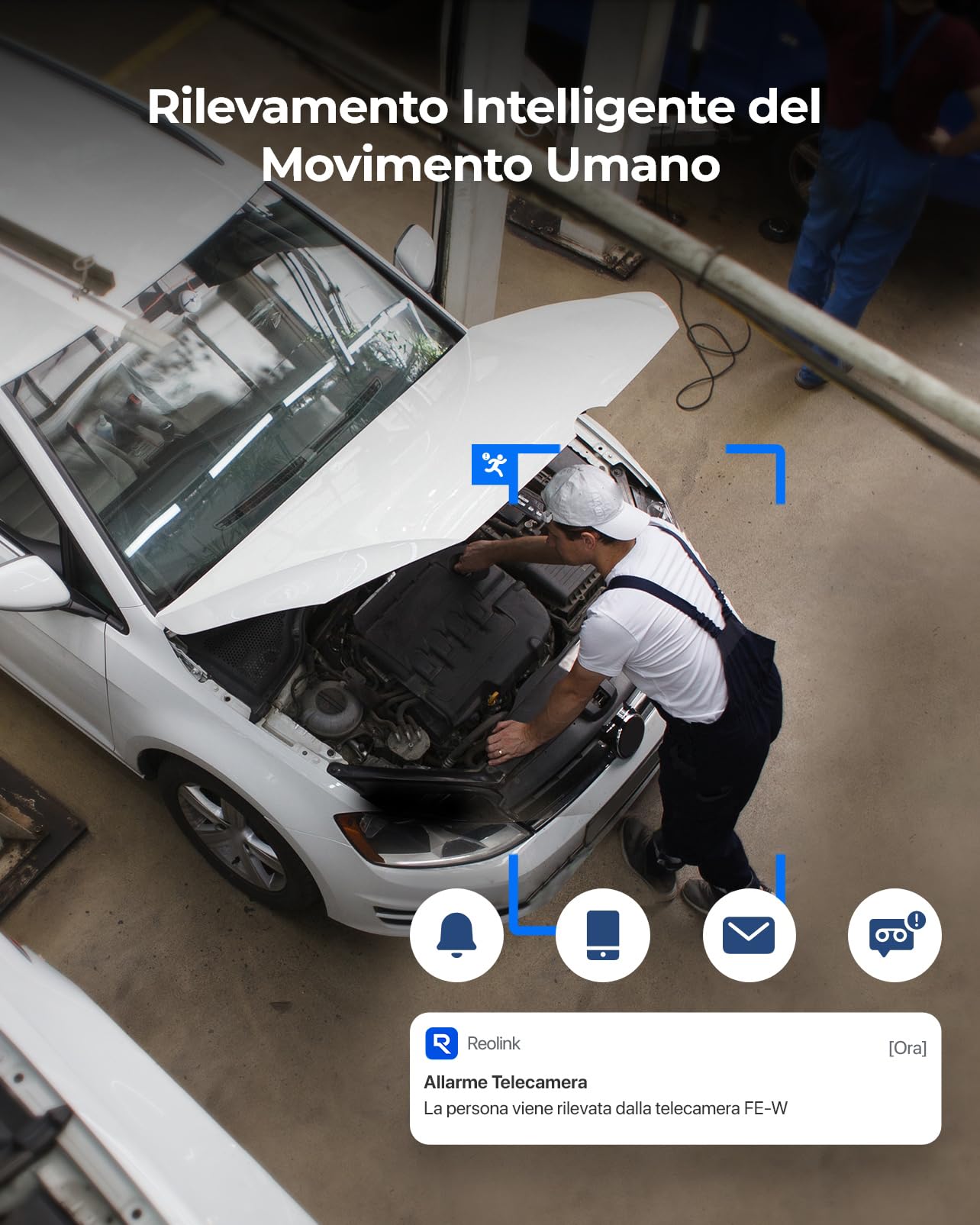Reolink 2K+ Telecamera WiFi Interno con Panorama a 360°, Telecamera Fisheye | Wi-Fi 2.4/5GHz, Rilevamento Umano Intelligente, Audio a due vie, Visione notturna IR, Slot per Schede microSD, FE-W Bianco