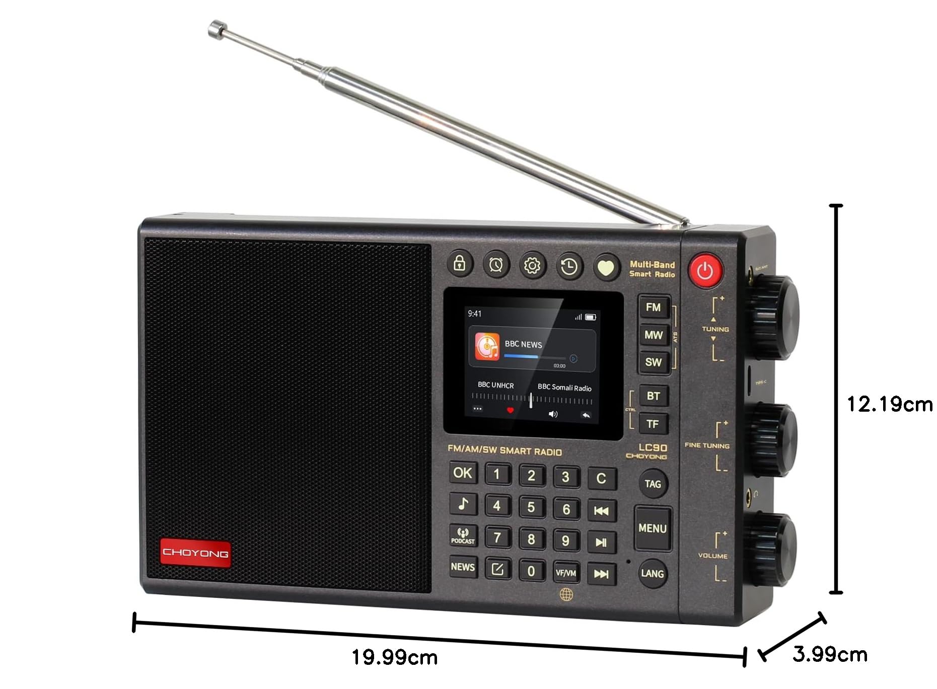 CHOYONG LC90 Internetradio, professionell, multifunktional, Smart-Multi-Band, WLAN/4G, globale Version, Choyoung tragbares Radio FM/LW/MW/SW/SSB, Kurzwellenradio, Bluetooth, TF-Karte, alle Welt-Radios