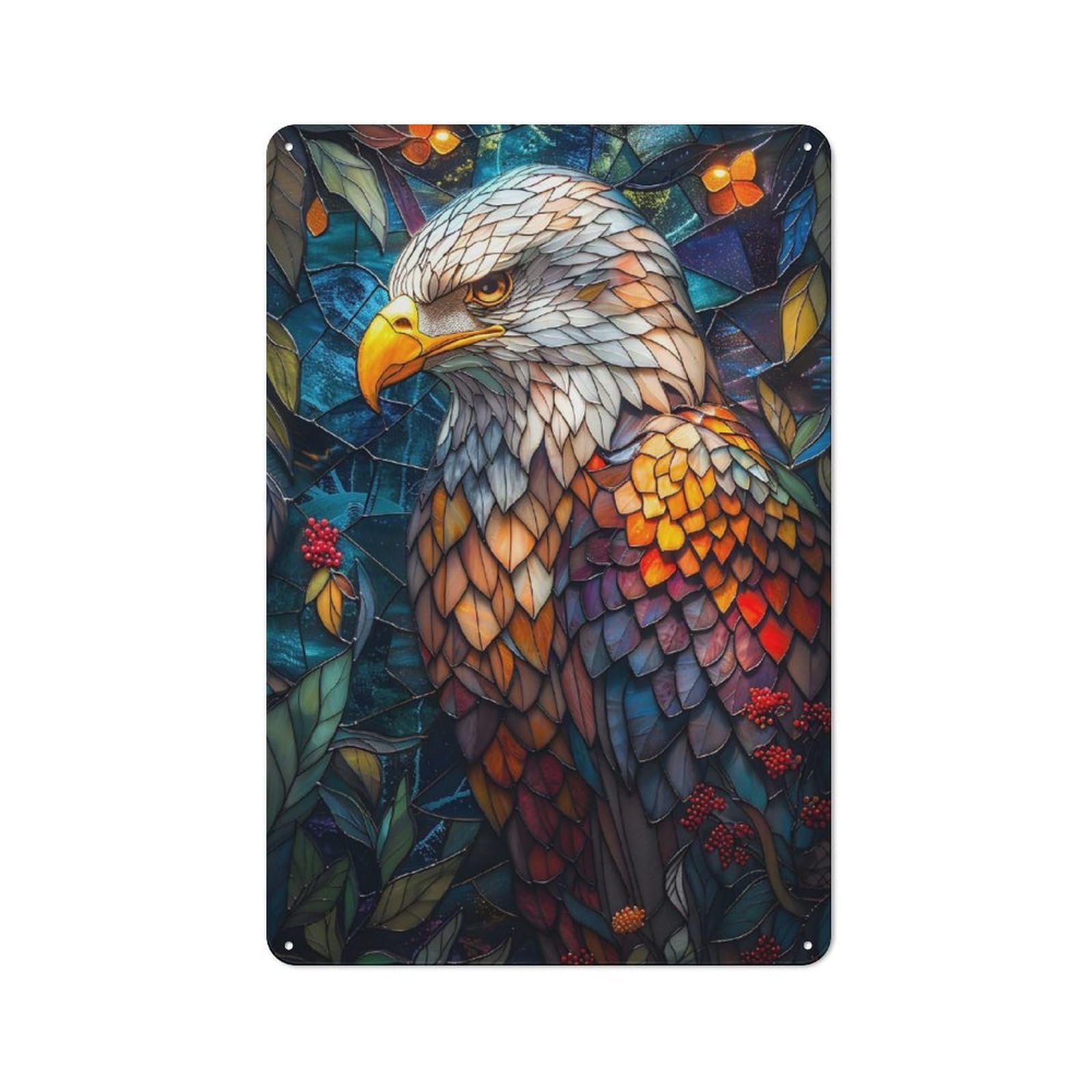 Junmoney Colorful Eagle Stained Gl 30X20cm Retro Tin Sign With For Kitchen Or Home Bar, A Decorative Gift For A Newly Furnished Kitchen And Home Bar