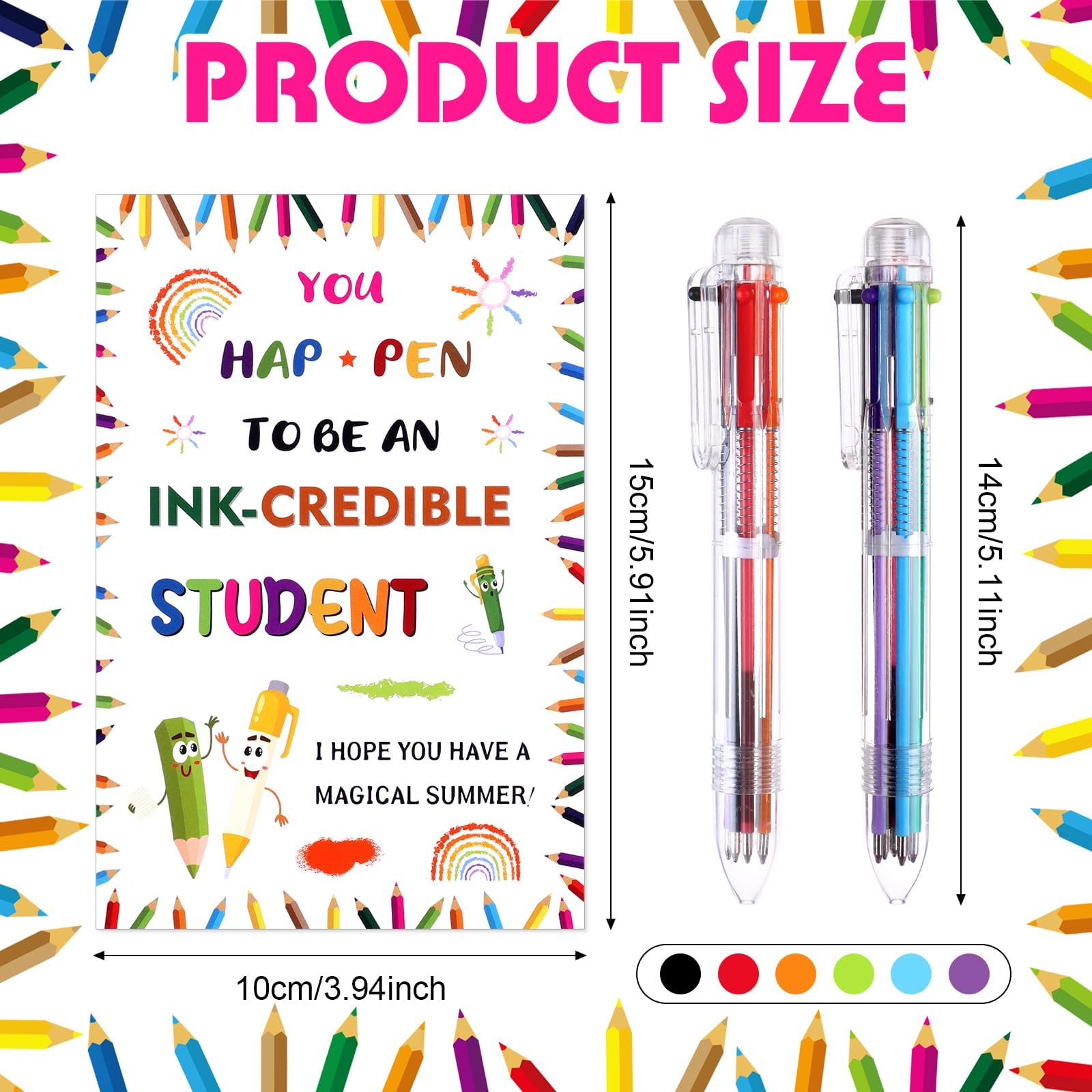 RUIYELE 36 Pcs End of Term Gifts End of Year Learners Gifts Bulk 16 Retractable 6 in 1 Multicolor Ballpoint Pens 16 Graduation Cards for Graduation Party Giveaways Office School Supplies - Image 2