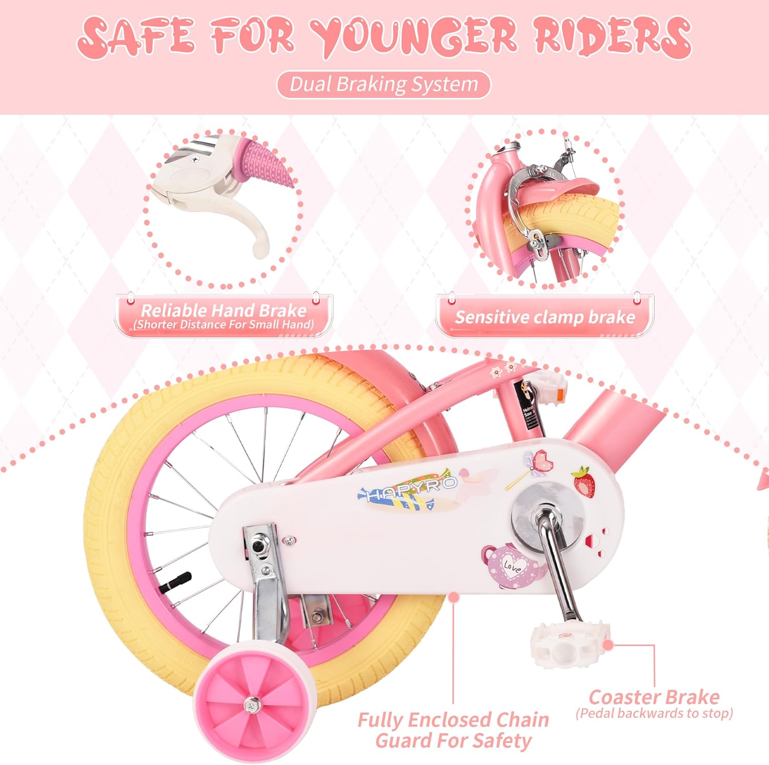 Girls Bike 14 Inch for Kids 3-6 Years Old, Kids Bike with Training Wheels, Bicycle with Dolls Seat and Basket, Bicicleta para Niñas, Multiple Colors (Pink)
