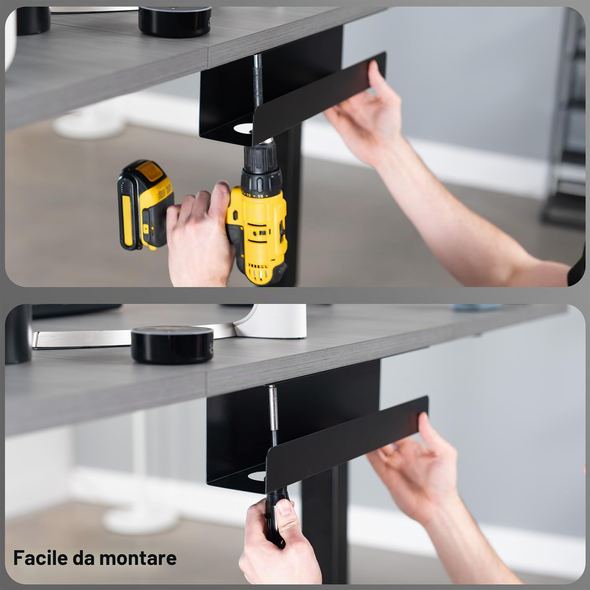 VIVO Under Desk DESK-AC06-2C - Vassoi per la gestione dei cavi, 42 cm, porta ciabatte, organizer per cavi per ufficio e casa, nero, confezione da 2