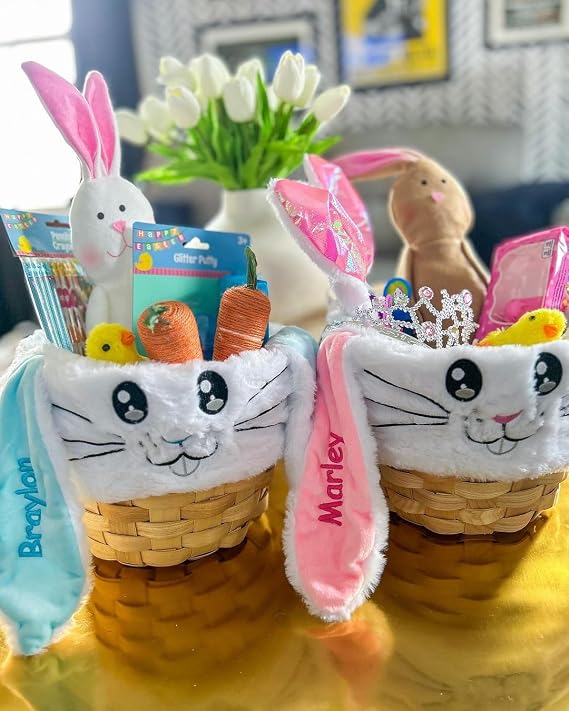Personalized Bunny Ears Easter Basket (Blue)