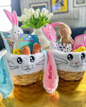 Personalized Bunny Ears Easter Basket (Blue)
