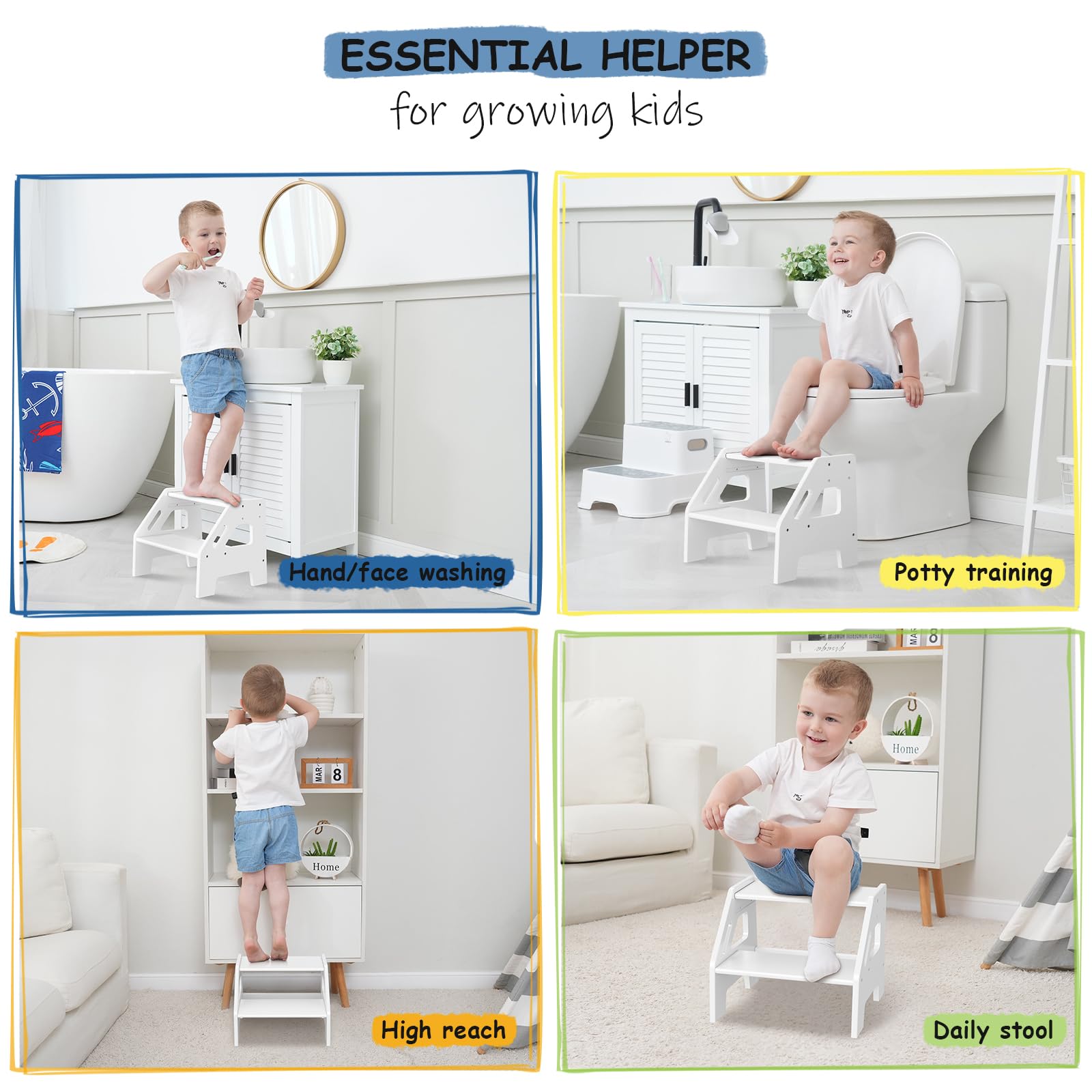 Harwaya Sgabello in legno per lavandino del bagno (bianco)