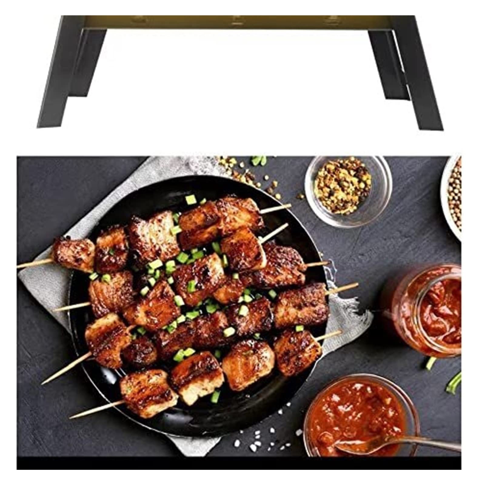 Griglia Barbecue Portatile Pieghevole – 35x20 Cm – Set Con Pinze, Spazzole E Guanti – Per Campeggio E Picnic