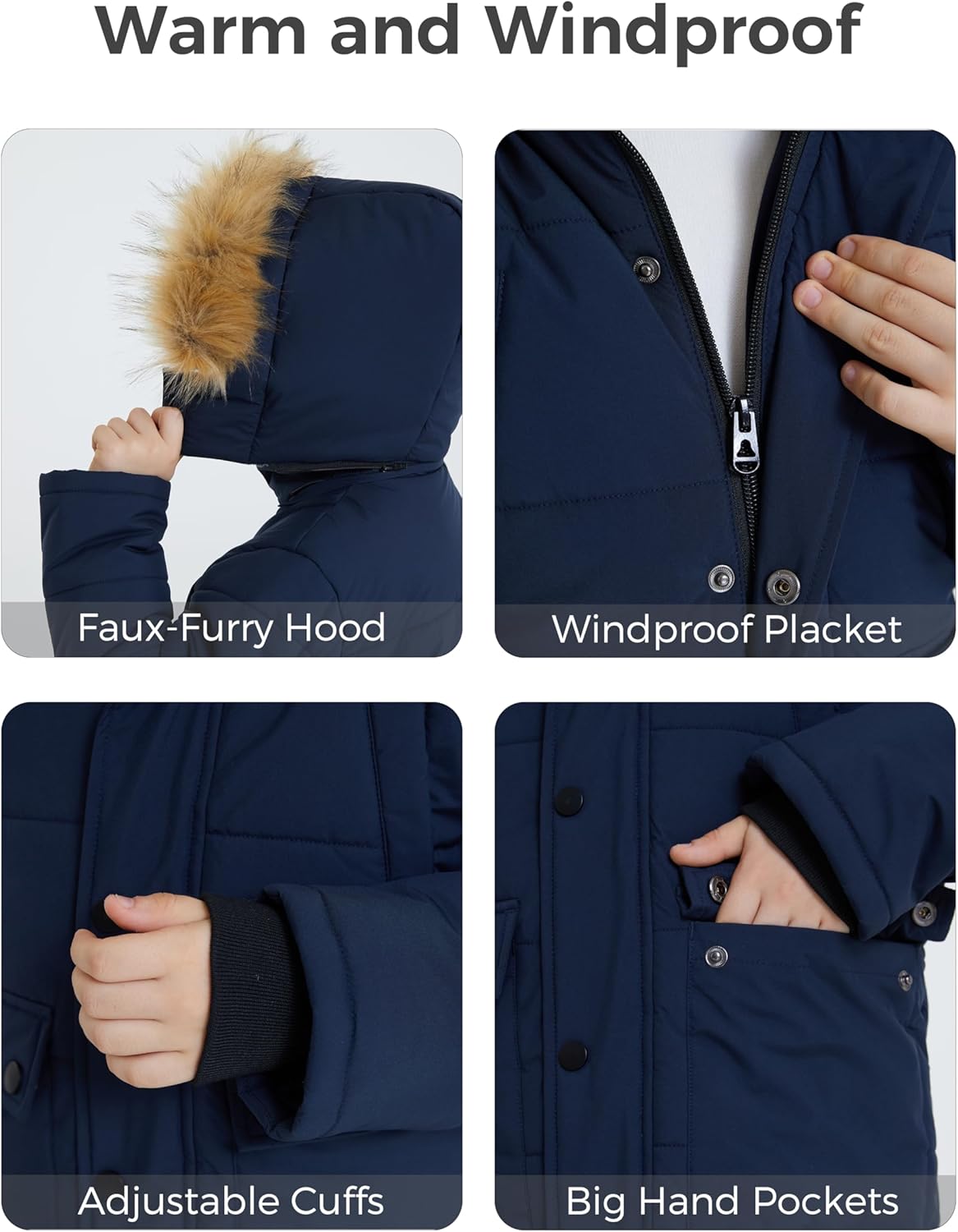 wantdo Boys' Winter Coat Long Puffer Jacket Warm Parka with Removeable Faux Fur Hood - Image 6