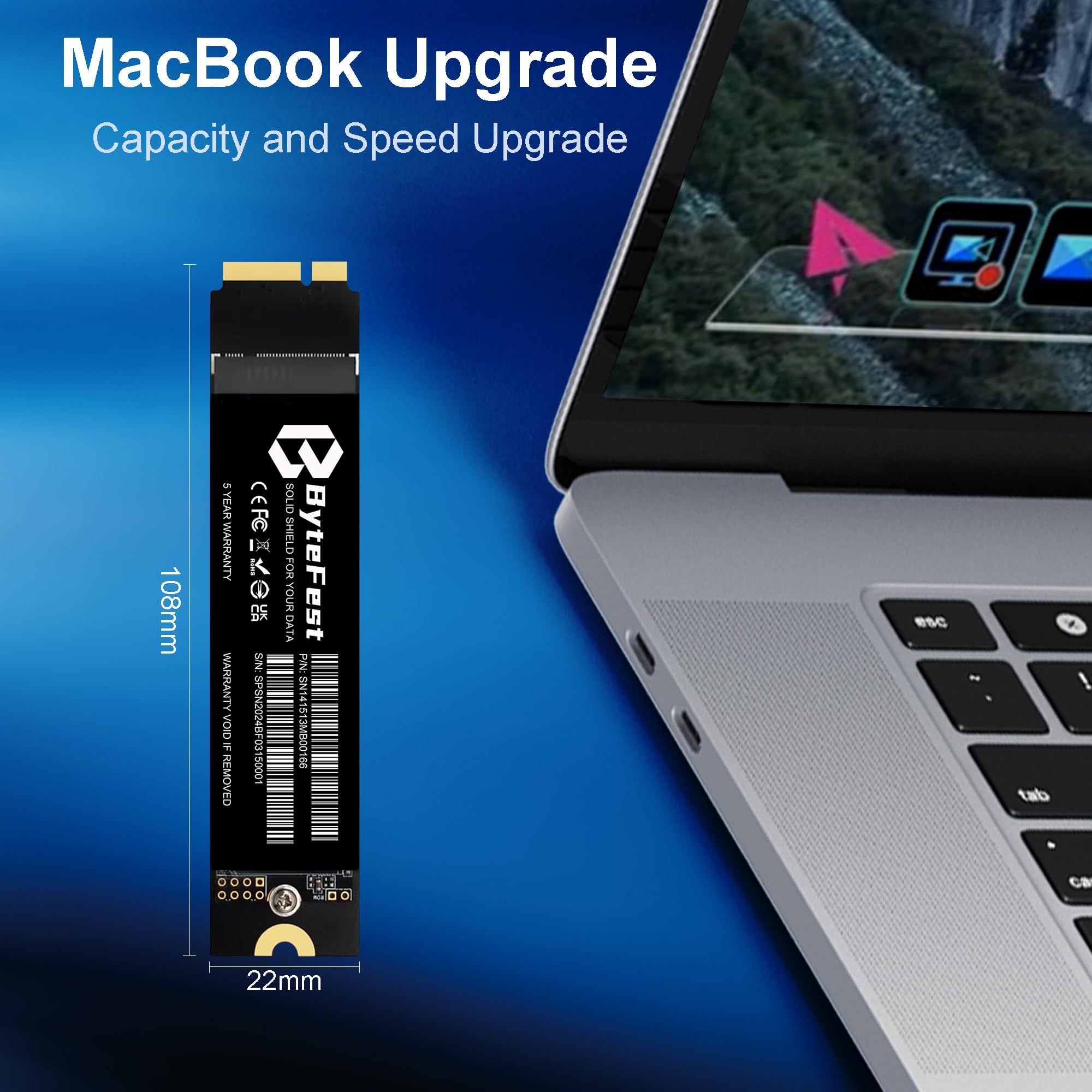SSD 256GB para Mac, Disco Duro SSD Interno para Apple MacBook Air 2012 A1465 (EMC 2558) A1466 (EMC 2559) (MACOS PRE-Instalado)