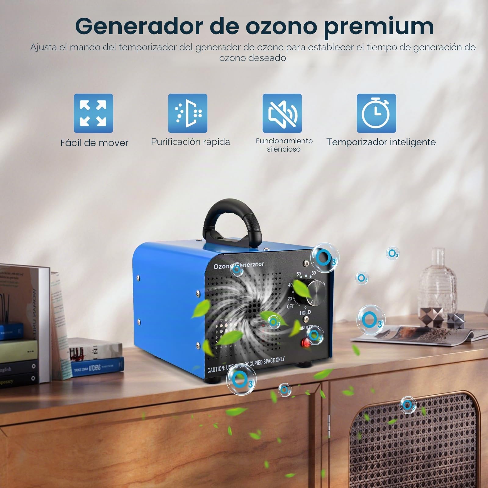 Máquina de Ozono Industrial 60000 MG/h Generador de Ozono para 300㎡, Purificador Ozono de Aire con Temporizador 120 min, Profesional Purificador de Aire para Coche, Hogar, Oficina, Hoteles