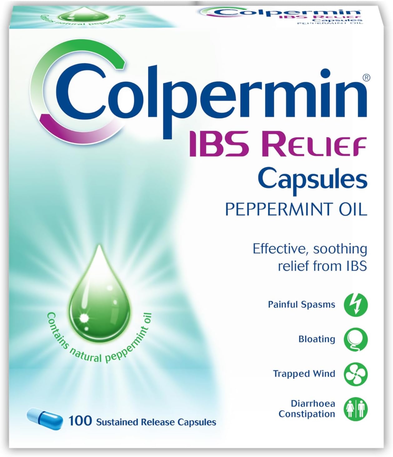 IBS Relief - Peppermint Oil Capsules for Irritable Bowel Syndrome – Colpermin Capsules - 100 Pack