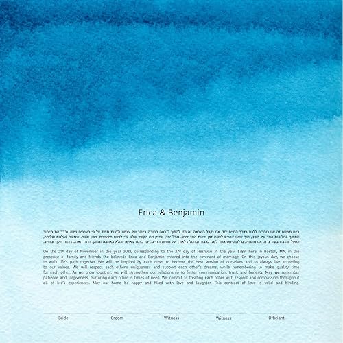 Miniatura 2 de Maybie & Co. Arte de acuarela azul Ketubah 5 con marco personalizado Contrato de amor de arte judío Contrato de matrimonio interreligioso