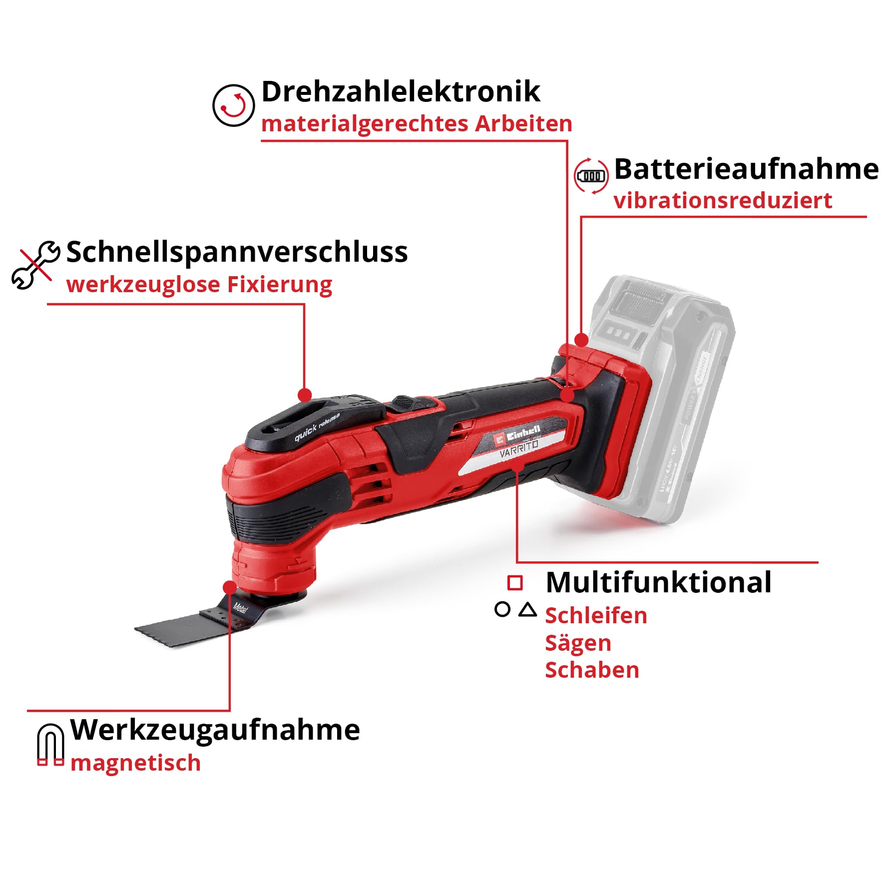 Einhell VARRITO Power X-Change Akku-Multifunktionswerkzeug 18 V Li-Ion 22000-40000 min-1