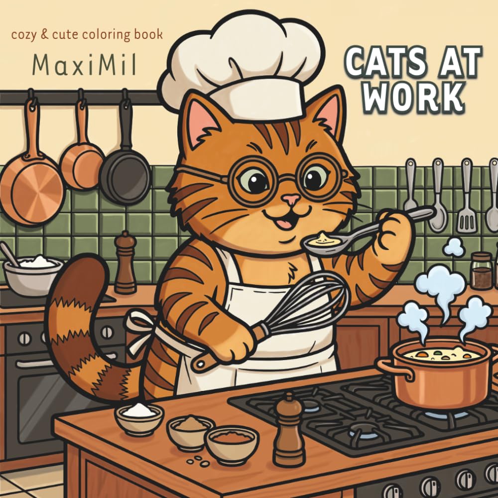 Cats at work: cozy & cute coloring book