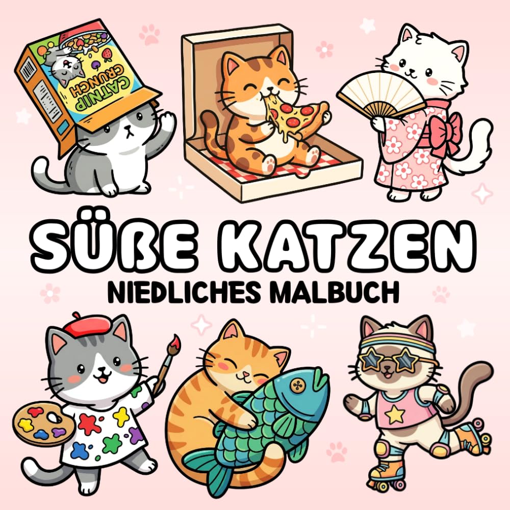 Süße Katzen Malbuch: Einfaches & Lustiges Katzen Ausmalbuch für Kinder & Erwachsene in Magischen und Alltäglichen Szenen (Süße & Einfache Malbücher)