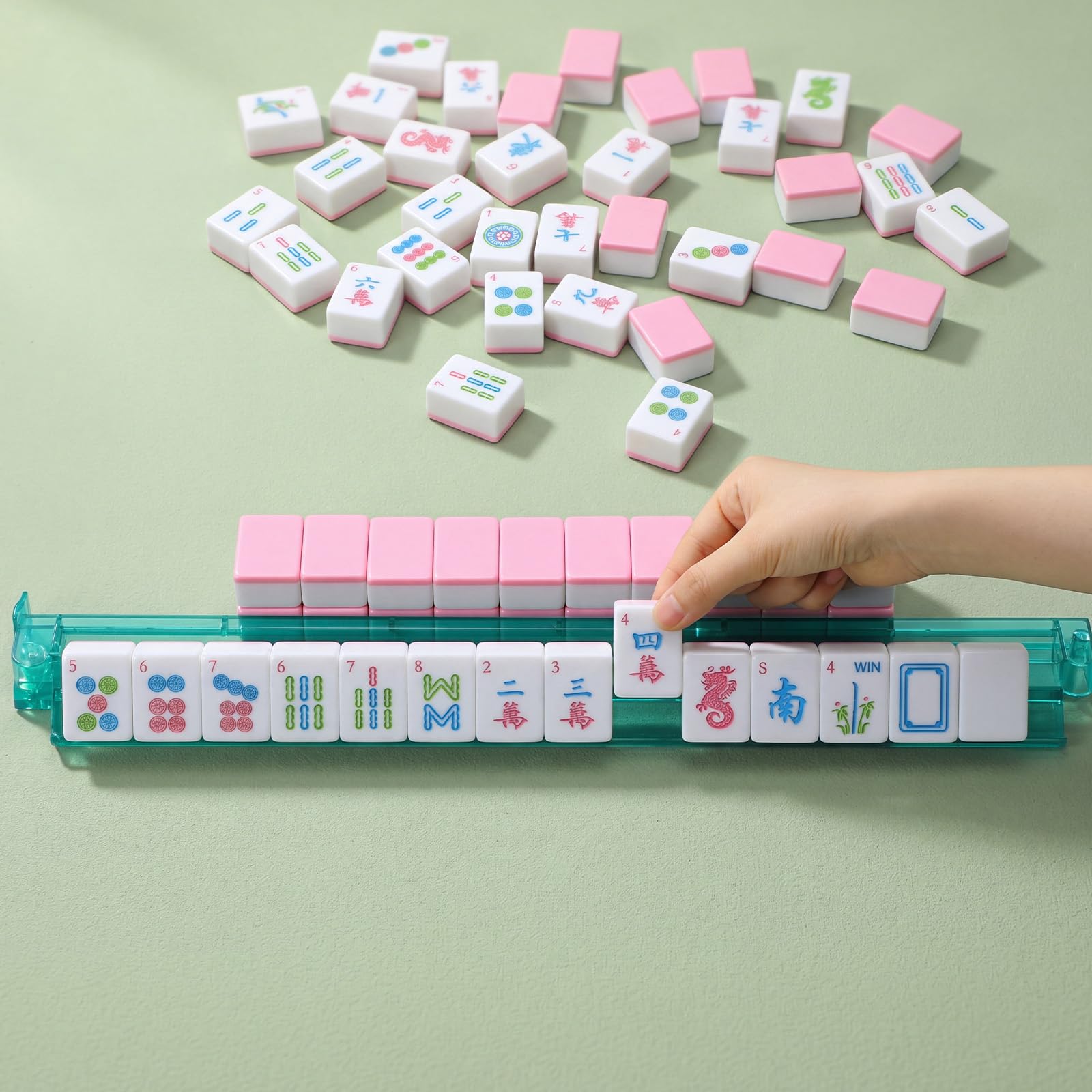 Set di 166 mattonelle americane Mahjong da 4,1 cm, set di blocchi di gioco Mahjong rosa per gli amanti di Mah Jong